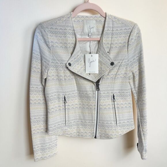 Joie Jackets & Blazers - Joie Tweed Moto Jacket Neutral Cream Gray Cotton Blend Zip Women’s Small NWT